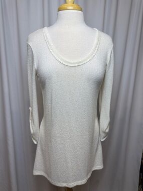 Cherish Ivory Scoop Neck Long Sleeve Tunic Sweater, Medium